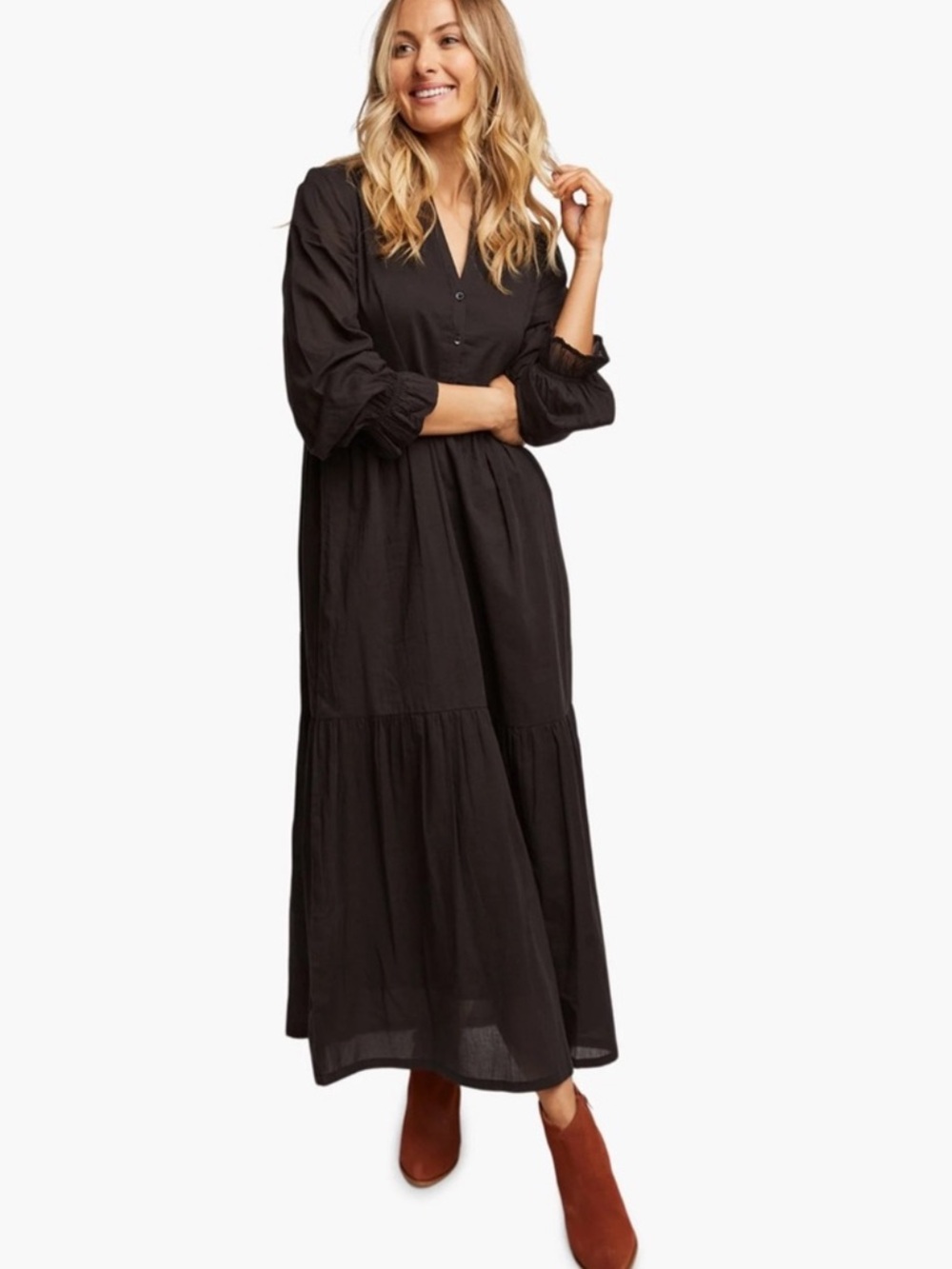 Able Jane Maxi Dress in black Size Large 100% cotton